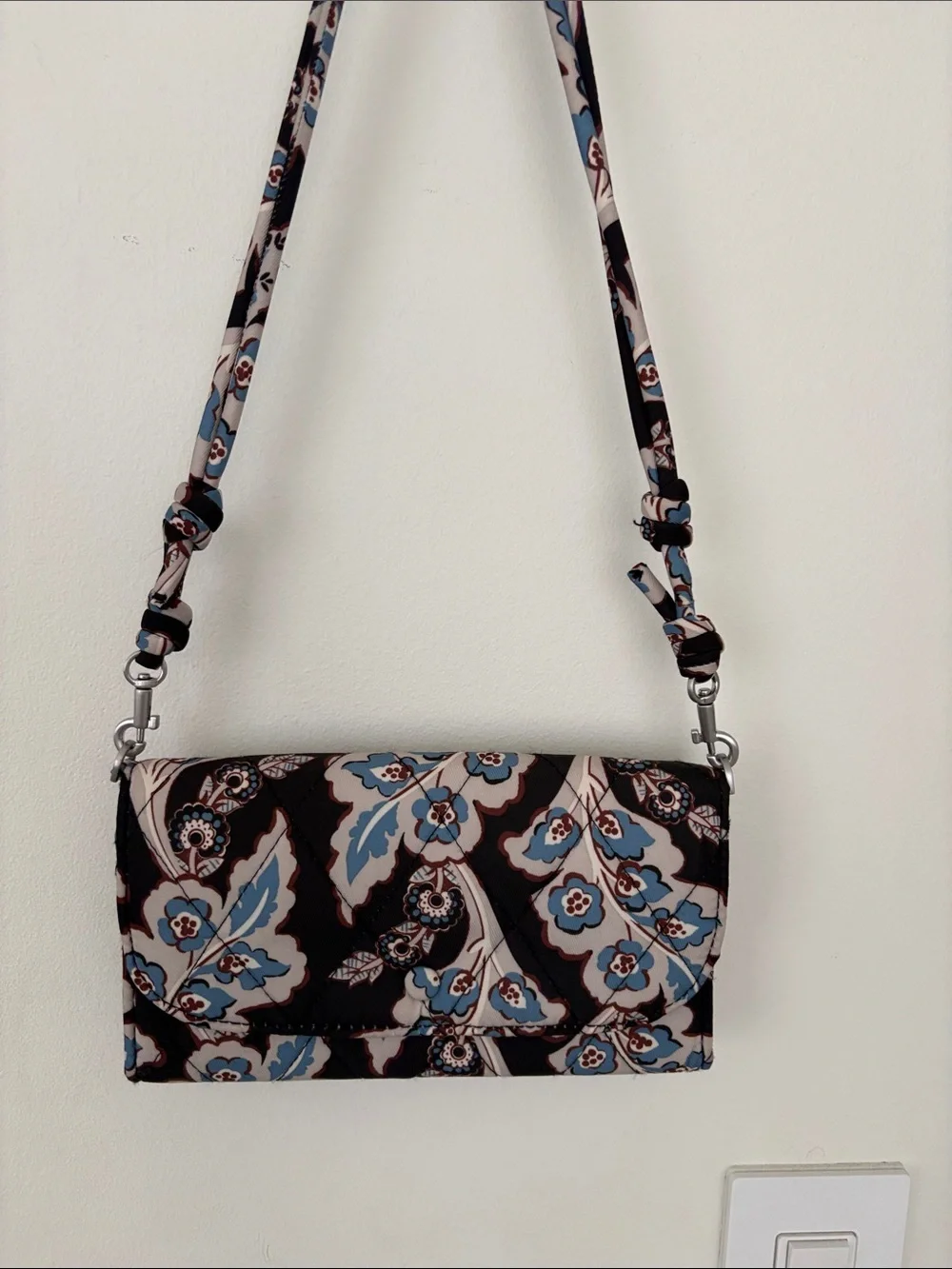 Vera Bradley Floral Pattern Crossbody Wallet/Purse in Blue & Black